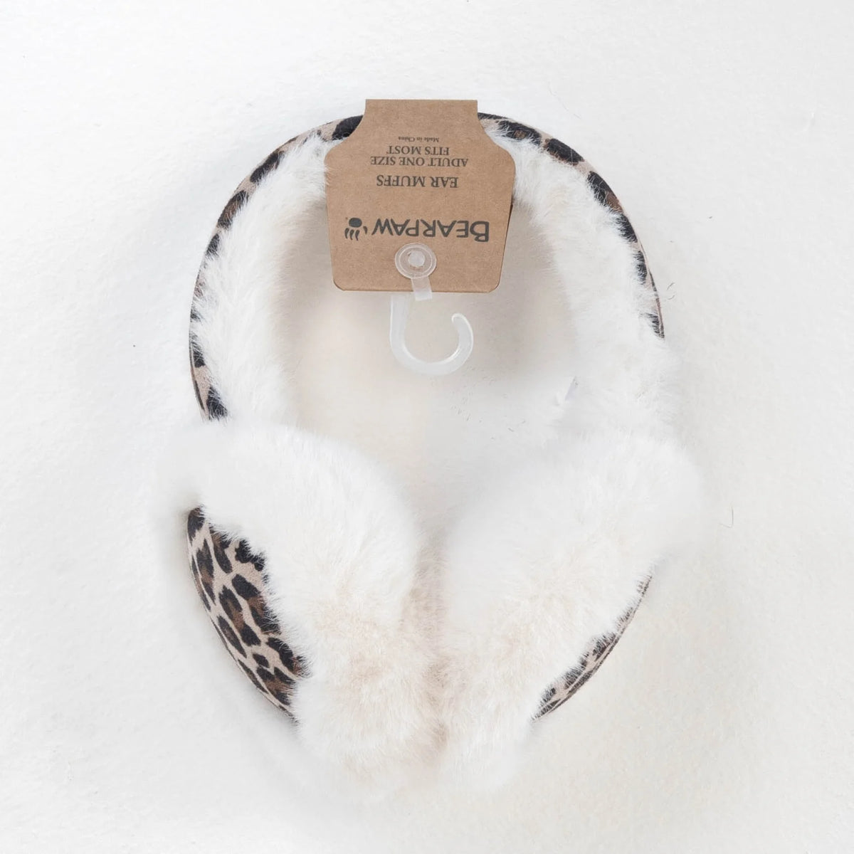 FAUX FUR EARMUFFS EGRET LEOPARD